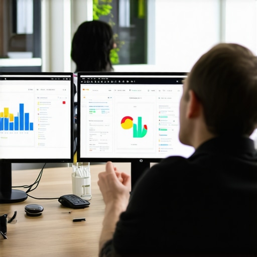 Team analyzing local SEO analytics on screens in office
