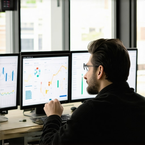 Digital marketer reviewing local SEO and map ranking data on screens