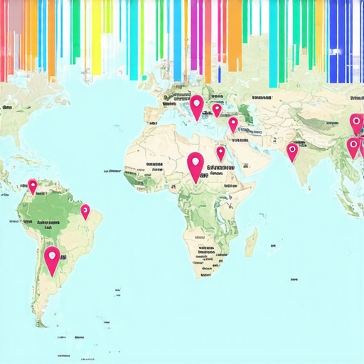 Futuristic map showing local search data overlays and analytics visualization.