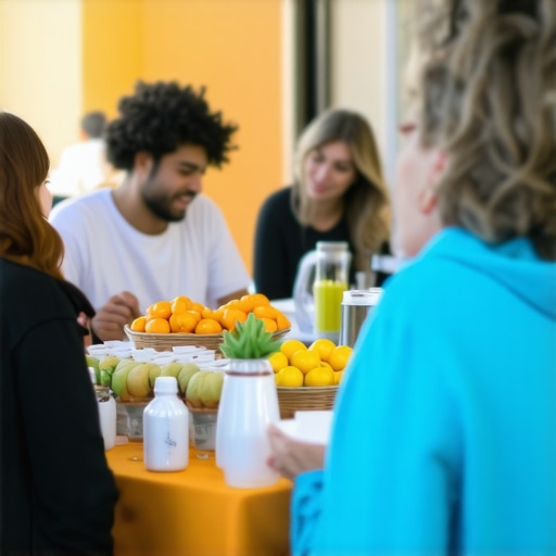 Local business participating in a community event, engaging with residents and promoting local presence.