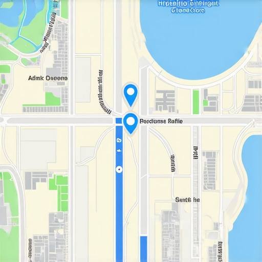 Illustration of futuristic local map with AI and geospatial data overlays