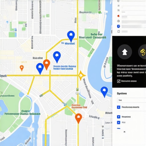Graphic showing interconnected maps, analytics, and artificial intelligence in local SEO
