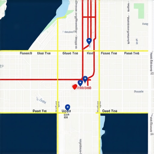 Visual illustration of machine learning analyzing local search data with city maps