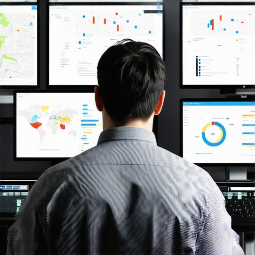 Professional analyzing local search maps and analytics on multiple monitors.