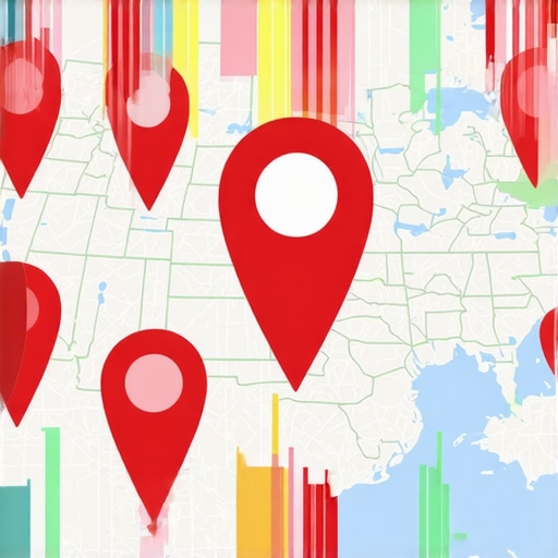 Map with pins showing rapid improvements in local search rankings.