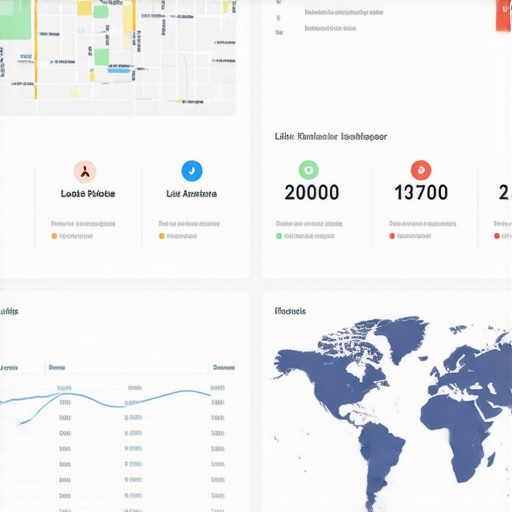A professional digital dashboard displaying local SEO analytics and map ranking data.