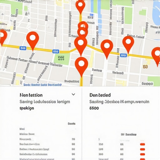 Advanced Geospatial Local SEO Map A detailed digital map showing local business locations with SEO analytical overlays