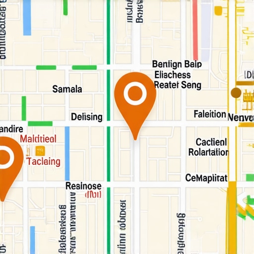Digital map with business location markers and data overlays for local SEO analysis