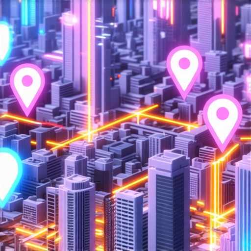 Advanced Local Maps Optimization Futuristic city map with glowing icons representing optimized local businesses