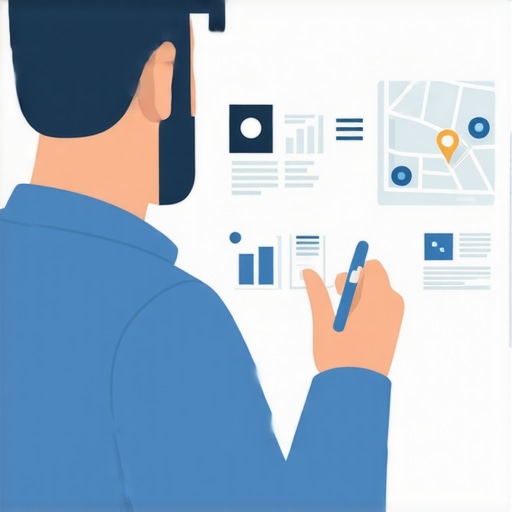 Business owner reviewing local SEO analytics and neighborhood maps.