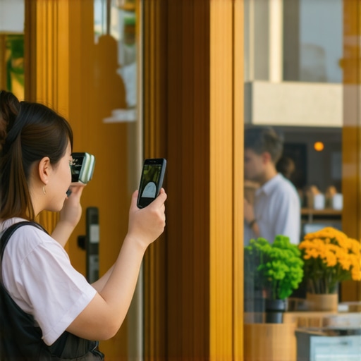 Customer using AR app outside a storefront to view interactive promotions