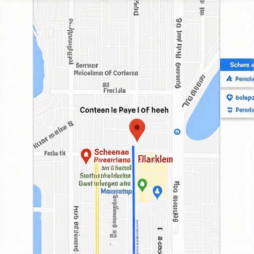 Illustration of a digital map showing optimized local search results with schema and personalized content overlays.