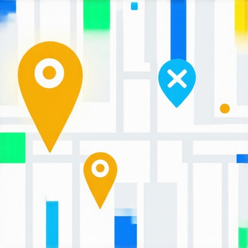 Diagram showing layered local SEO strategies with maps, data points, and community icons