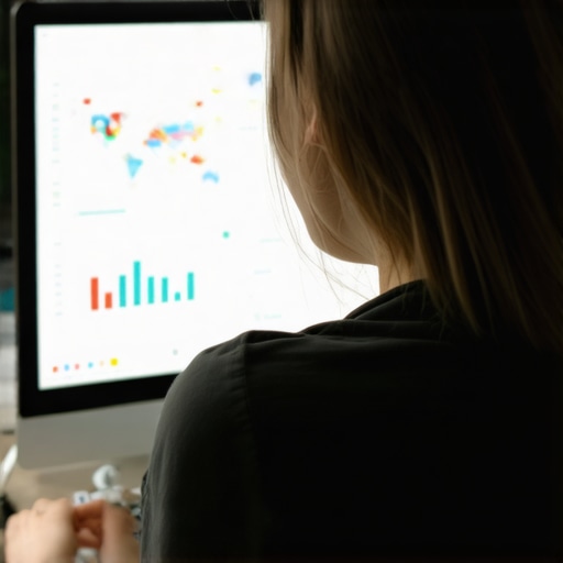 Local SEO Analytics Analysis Person reviewing local SEO data on a computer with maps and graphs