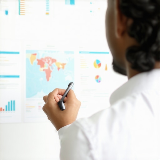 Local SEO Analytics Dashboard Business owner reviewing local SEO performance metrics on digital dashboard