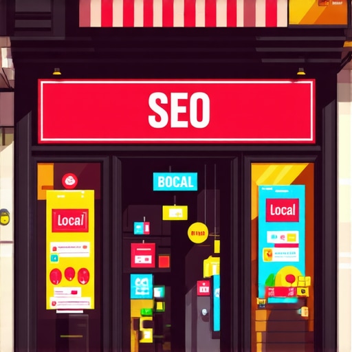 A busy urban shop with eye-catching signage, symbolizing local SEO growth