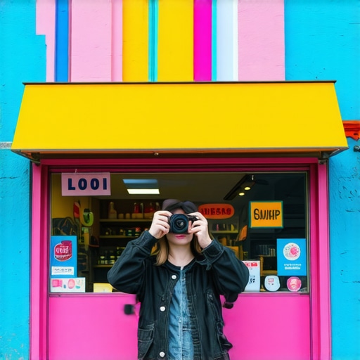 Influencer creating content at a neighborhood shop to boost local SEO
