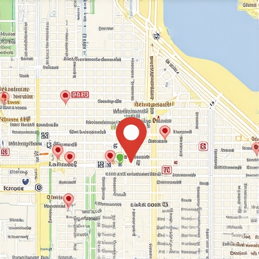 Urban Map with SEO Hotspots City map highlighting local SEO optimization points