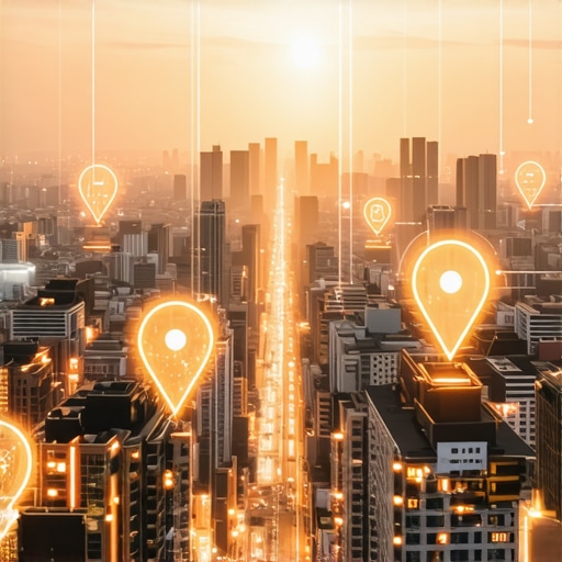 Futuristic city map with AI signals showcasing local business prominence