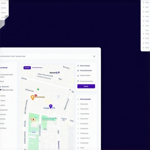AI interface analyzing local search relevance signals with geo-maps and data overlays.