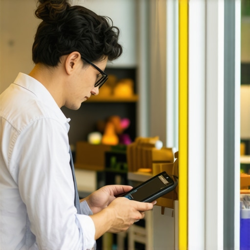 Business owner using contactless payment system with customers in front of a modern storefront
