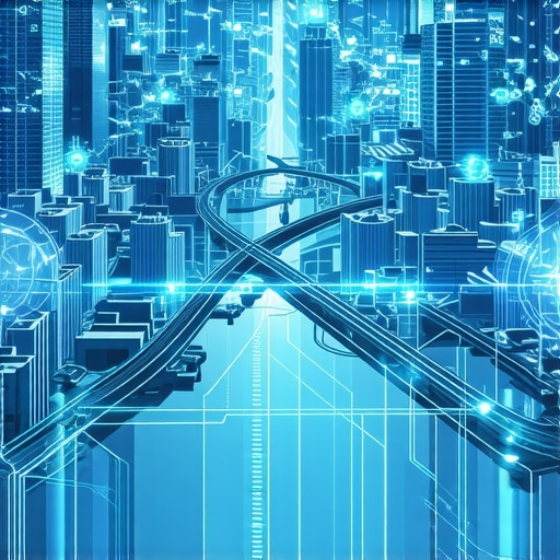 Digital illustration of a futuristic city map with AI signals and behavioral data overlays.