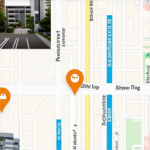 An interactive map with augmented reality features displaying virtual business tours and local landmarks.