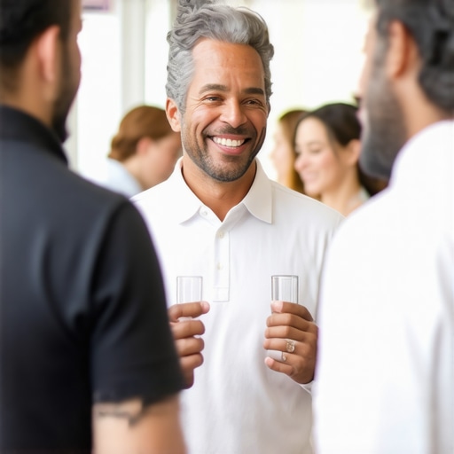 Business owner interacting with community members at a local event.