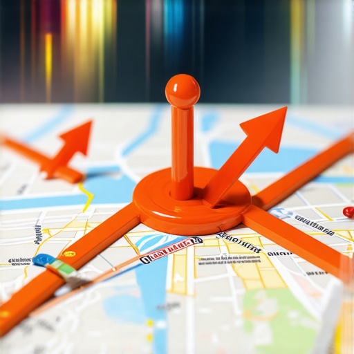 Digital map with upward arrows showing local SEO progression.