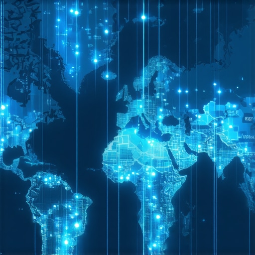 Digital map with signals, interactions, and localized markers demonstrating complex local SEO tactics.