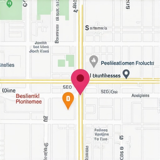 Digital map with local business indicators and SEO data overlays.