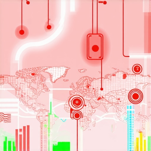 Futuristic digital map showing geo-targeted signals with AI overlays