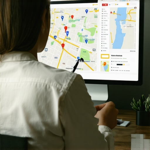 SEO analyst analyzing local map rankings using advanced digital tools