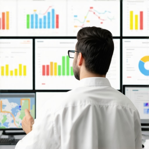 Expert analyzing local SEO performance metrics on a digital dashboard