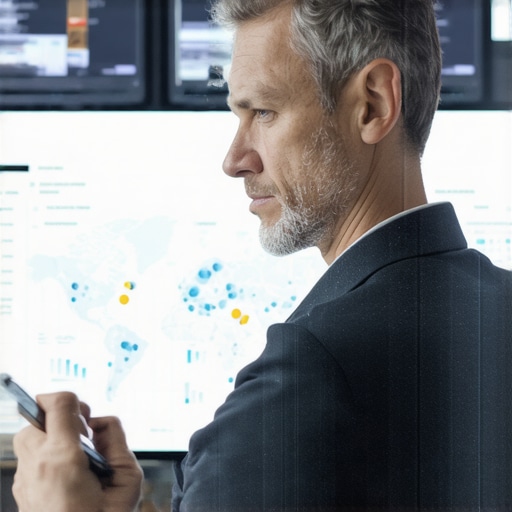 A professional analyzing a dashboard showing live geospatial signals and traffic patterns for local SEO optimization