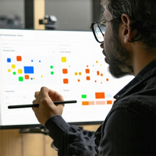 Business owner reviewing geo-targeted analytics dashboard with heatmaps.