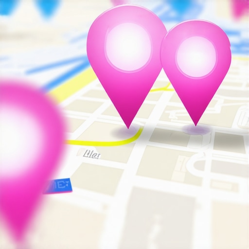 Digital city map with glowing markers illustrating geospatial data analysis for local SEO optimization.