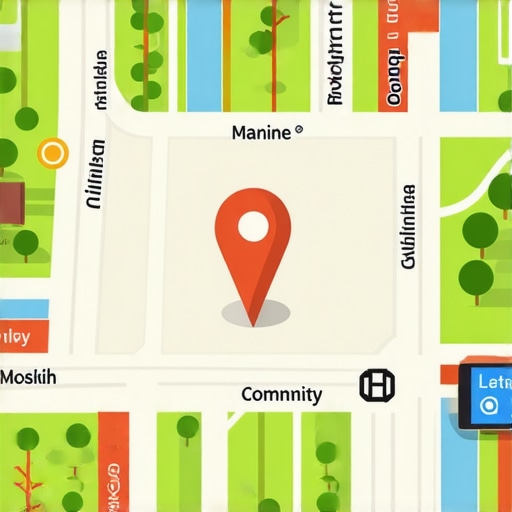 Local neighborhood with digital map and community landmarks.