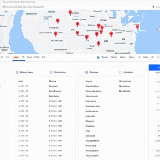Screenshot of a local SEO dashboard displaying map rankings and structured data annotations.